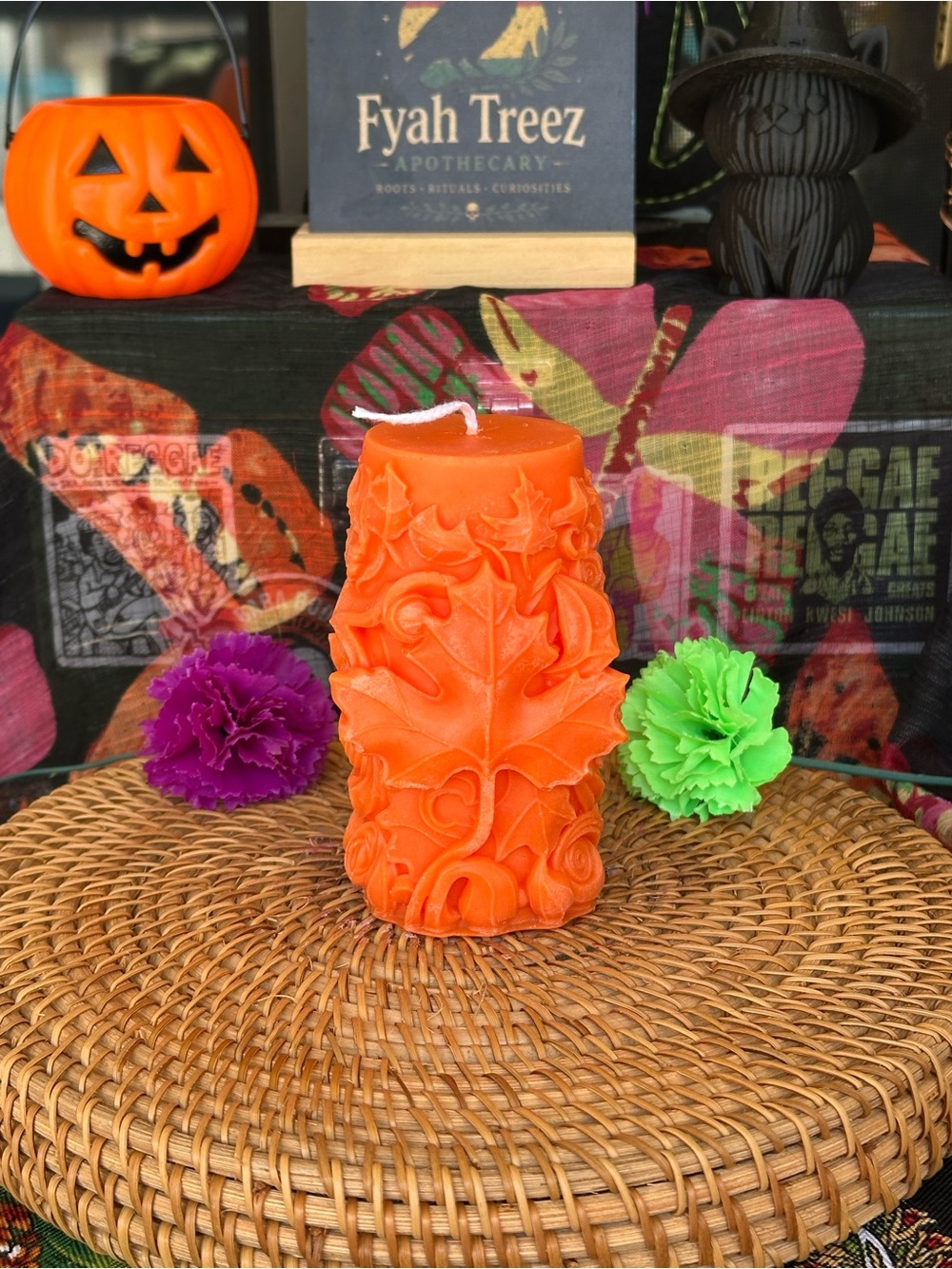 Autumn Maple Leaf Pillar Candle – Orange